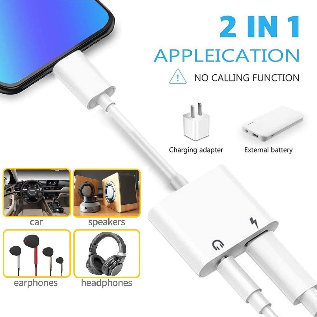 2 Pack Lightning to 3.5mm Headphones Jack Adapter for iPhone, Apple MFi Certified DESOFICON 2 in 1 Charger and Aux Audio Splitter Adapter for iPhone 7 7P 8 8P 13 12 12Pro 11 X XR XS Support iOS 14