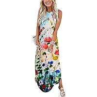 Womens Summer Dress Beach Spandex Dresses Off The Shoulder Dress Staggered Sleeveless Printed Dress(S-B,XX-Large)