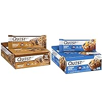 Quest Nutrition Dipped Chocolate Chip Cookie Dough Protein Bars, 1.76 Oz, 12 Ct & Blueberry Muffin Protein Bars, High Protein, Low Carb, Gluten Free, Keto Friendly, 12 Count (Pack of 1)