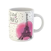 Coffee Mug Pink I Love Paris Eiffel Tower of Watercolor Stains 11 Oz Ceramic Tea Cup Mugs Best Gift Or Souvenir For Family Friends Coworkers