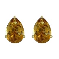 Citrine Pear Shape Gemstone Jewelry 10K, 14K, 18K Yellow Gold Stud Earrings For Women/Girls