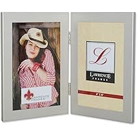 Lawrence 230124 4-Inch x 6-Inch Metal Brushed Silver Hinged Double Picture Frame