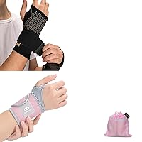 INDEEMAX Copper Wrist Brace and Wrist Compression Sleeve with Strap for Men and Women both Hands (S+Pink)
