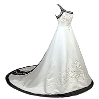 Women's Vintage One Shoulder Embroidery Satin Wedding Dress Bridal Gown