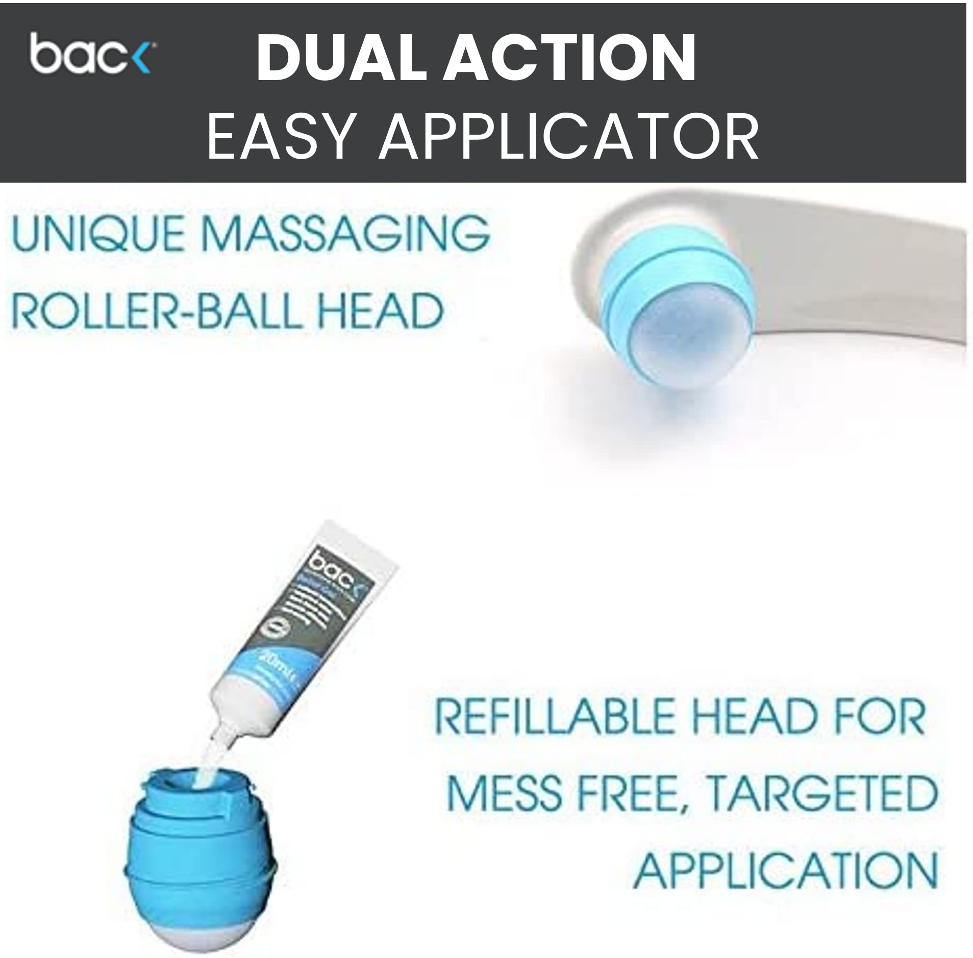 Back Easy Lotion Applicator for applying Your Favorite Topical Gel or Cream to Hard to Reach Places. Easy to use & Refill!