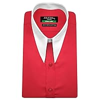 Classic Sharp Spear Collar Red Long Pointed Dagger Disco Era Goodfellas Grooms Outfit Celebrity Style 100% Cotton Men's Shirt
