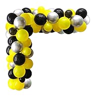 130pcs Yellow and Black Balloons - Black and Yellow Balloon Garland Kit with Metallic Silver Balloons, Bumblebee Party Balloons for Birthdays, Baby Showers, Weddings & Bee Themed Celebrations