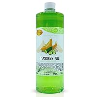 Massage Oil, Cucumber Melon, 32 Oz - Professional Full Body Massage Therapy, Manicure, Pedicure - Relax Sore Muscles and Repair Dry Skin, Enhanced with High Absorption Oils and Vitamin E