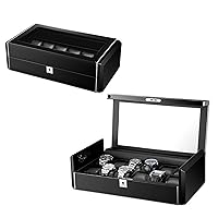 Wood Watch Display Box Bracelet Holder Jewelry Case Storage Organizer Collector 12 Slots (All black)