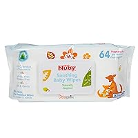 Nuby Soothing Baby Wipes Naturally Inspired with Chamomile Aloe and Citroganix (Fragrance Free/Extra Thick), Unscented, 64 Count