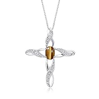 Rylos Necklaces for Women Sterling Silver 925 Cross Necklace with Gemstone & Diamonds Pendant with 18