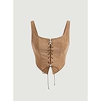 Women's Tops Sexy Tops for Women Shirts Lace Up Front Tank Top Shirts for Women (Color : Khaki, Size : X-Small)