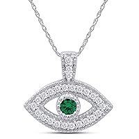 wishrocks Simulated Garnet Evil Eye Pendant Necklace 14K White Gold Over Sterling Silver