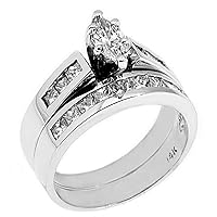 14k White Gold 1.25 Carats Marquise Princess Diamond Engagement Ring Bridal Set