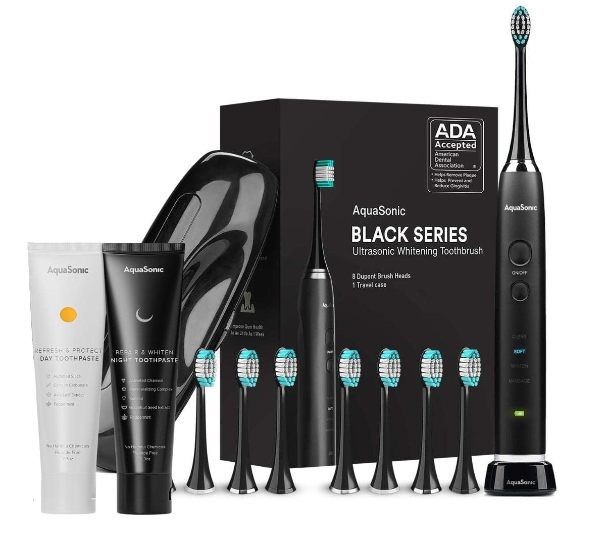 Aquasonic Black Series Ultra Whitening Toothbrush with Complete Care Toothpaste