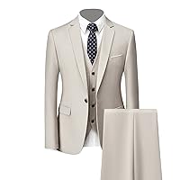 Men Casual Wedding 1 Button Dress Suit Single Row Slim Fit Solid Blazer Jacket Sets 3-Piece Notched Lapel Formal