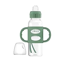 Dr. Brown's Milestones Narrow Sippy Spout Bottle with 100% Silicone Handles, Easy-Grip Handles with Soft Sippy Spout, 8oz/250mL, Green, 1-Pack, 6m+