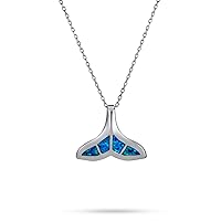 Bling Jewelry Custom Engrave Tropical Vacation Blue Inlay Created Opal Fish Fin Whale Tail Pendant Necklace For Women Sterling Silver