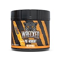 Huge Supplements Wrecked Pre-Workout, 30G+ Ingredients Per Serving to Boost Energy, Pumps, and Focus with L-Citrulline, Beta-Alanine, Hydromax, and No Useless Fillers, 40 Servings (Orange Burst)
