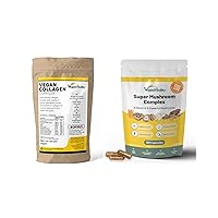 Nutrition Booster Bundle - Super Mushroom Complex and Collagen Booster. High Strength Plant Based Formula for Skin, Hair, Immunity and Overall Health for Vegans and Vegetarians