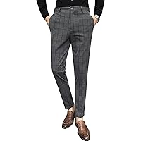 Men's Plaid Straight Leg Dress Pant Stylish Slim Fit Stretch Suit Pant Summer Casual Striped Business Trousers