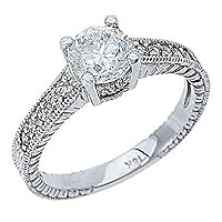 18k White Gold Brilliant Round Antique Diamond Engagement Ring 1.26 Carats