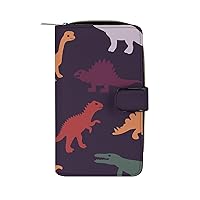 Multi-Colored Dinosaurs Womens Leather Wallets Slim Card Holder Purse RFID Blocking Bifold Clutch Handbag Zippered Pocket, vfdjc430