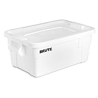 Rubbermaid Commercial Products BRUTE Tote Storage Bin with Lid, 14-Gallon, White, Rugged/Reusable Boxes for Moving/Camping/Garage/Basement Storage