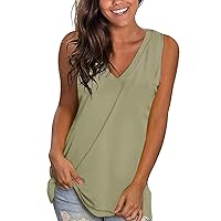 Summer Tops for Women 2024 Tank Tops Summer Sleeveless Loose Blouse Solid V Neck Shirts Casual Vacation Tanks Y2K Clothes