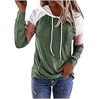 Wirziis Sweatshirts Hoodies for Women, Trendy Color Block Long Sleeve Crewneck Pullover Casual Loose Fit Drawstring Sweaters