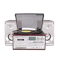 LoopTone Vinyl Record Player with Dual 15W External Speakers 9 in 1 3 Speed Bluetooth Vintage Turntable CD Cassette Player AM/FM Radio USB Recorder Aux-in RCA Line-Out