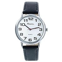 Ravel Unisex Easy Read Watch with Big Numbers - Black/Silver Tone/White Dial