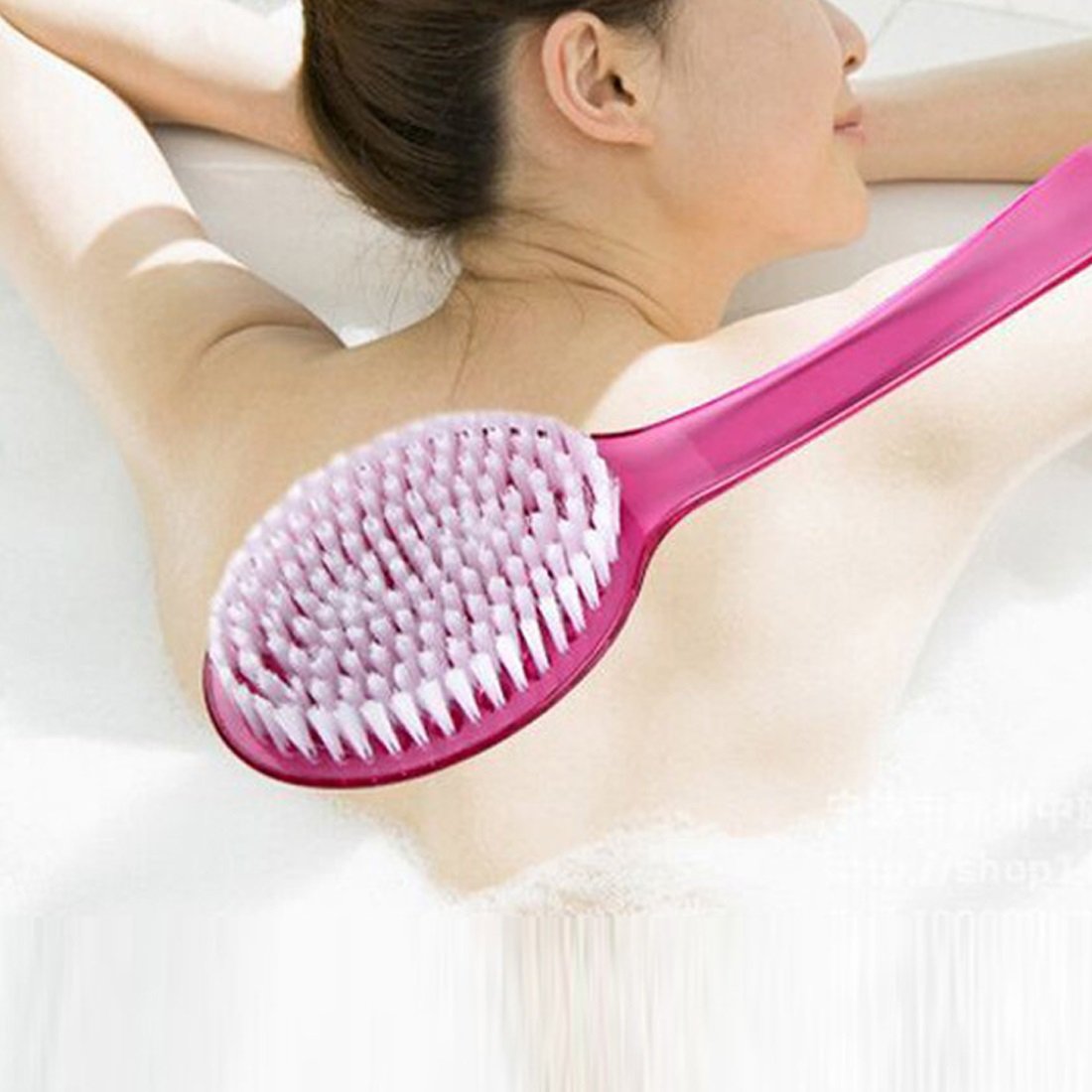 Tarrant Long-Handle Bath/Shower Body Brush and Back Scrubber with Hard Bristles for Deep Skin Cleansing and Exfoliating - Pink