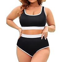 Tempt Me Women Plus Size High Waisted Bikini Set Tummy Control Two Piece Swimsuit Full Coverage Sporty 2 Piece Bathing Suits