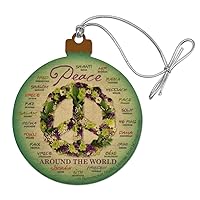 How You Say Spell Peace Around World Wood Christmas Tree Holiday Ornament