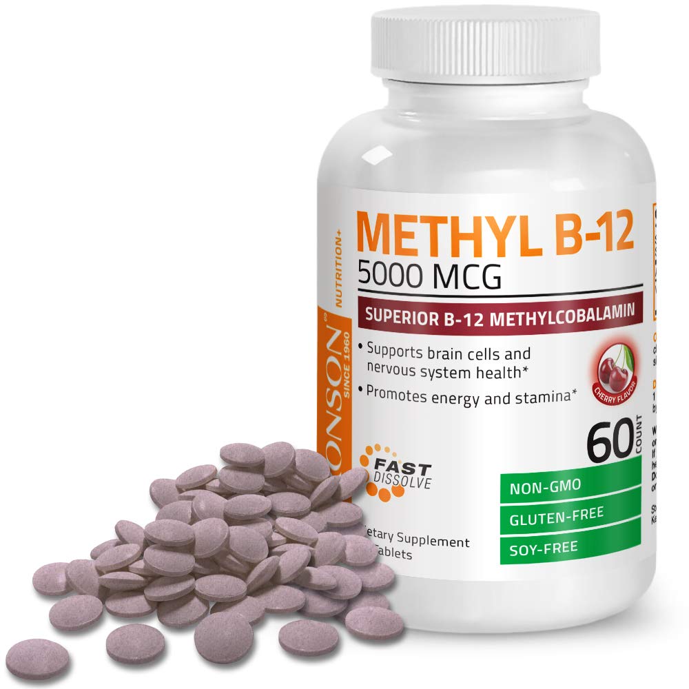 Bronson Methyl B12 5000 mcg Vitamin B12 Methylcobalamin Energy & Brain Support 60 Lozenges