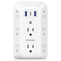 TROND Outlet Extender Surge Protector - 8 Outlet Splitter with 3 USB Ports (1 USB C), Multiple Plug Expander with ON/Off Switch, 3 Sided Multi Plug Wall Adapter Power Strip for Home Office Kitchen