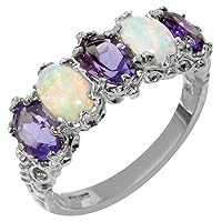 925 Sterling Silver Real Genuine Amethyst and Opal Womens Eternity Ring