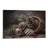 Vintage Christmas Pinecone Painting, Cottage Christmas Pine Canvas Print, Christmas Art Print, Chris Canvas Painting Wall Art Poster for Bedroom Living Room Decor 12x18inch(30x45cm) Frame-style