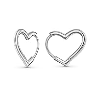 Simple Endless Tube Romantic Heart Shaped Hoop Earrings For Women Teen .925 Sterling Silver .75-1.25 Inch