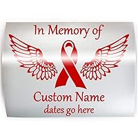 AIDS HIV MEMORIAL Red Ribbon with Wings - ADD YOUR CUSTOM WORDS, COLOR & SIZE - In Memory of Vinyl Decal Sticker D