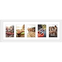 8x24 Collage Picture Frame in White - Displays Five 4x6 Frame Openings - Engineered Wood Panoramic Picture Frame with Shatter Resistant Glass and Hanging Hardware Included