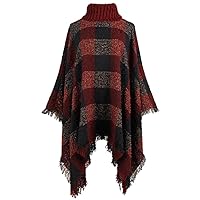 QZUnique Women's Turtleneck Poncho Sweater Knit Cape Pullover Shawl Wrap Dress Ponchos Tassels