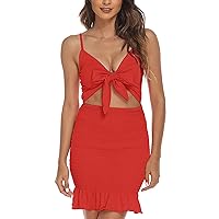 Womens Sexy Wrapped Chest Open Back Fashion Pleated Bow Design Sling Casual Casual Cocktail Dresses for Women