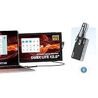 Duex Lite Grey & 9 in 1 Docking Station, Mobile Pixels Portable Monitor for Laptops with All-Inclusive Features, Vertical Desktop Monitor with USB-C Charging, Infinitely Adjus