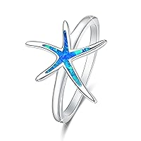 Starfish Rings 925 Sterling Silver with Blue Opal Ring Elegance Fashion Jewelry Gift For Women Girlfriend with Gift Box