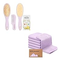 KeaBabies Baby Hair Brush and Baby Comb Set and 6-Pack Bamboo Viscose Baby Washcloths for Newborn - Wooden Baby Brush with Soft Goat Bristle, Organic Baby Wash Cloth