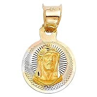 Solid 14k Yellow White Rose Gold Jesus Coin Pendant Charm Diamond Cut Genuine Small 10 x 10 mm