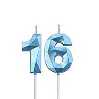 2 inch Blue 16 & 61 Birthday Candles, 3D Diamond Number 16th & 61st Cake Topper for Boys Girls Birthday Party Decorations Theme Party
