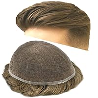 Full Soft French Lace Mens Toupee Hairpiece Toupee for Men Hair System European Human Hair Replacement Light Density Hair Prosthesis 7X9